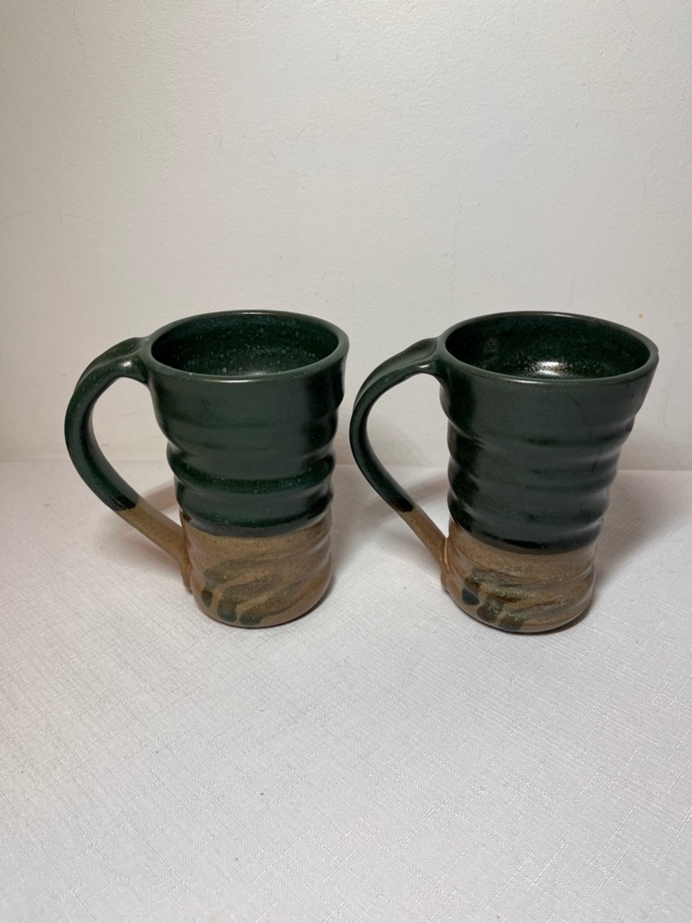 Handcrafted Green and Brown pottery Mugs - Set of 2. Large. Perfect coffee mugs!